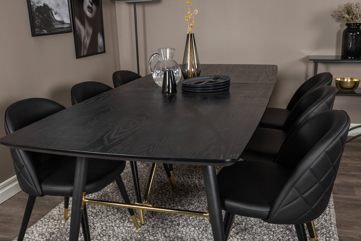 Gold Matbord med Velvet Stolarna – Bord: 76x180x85 Stol: 57x76,5x50
