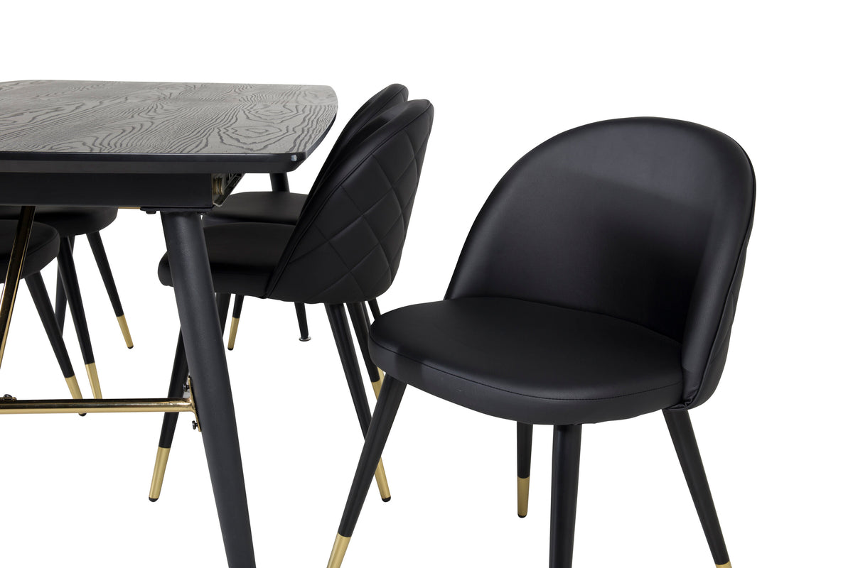 Gold Matbord med Velvet Stolarna – Bord: 76x180x85 Stol: 57x76,5x50