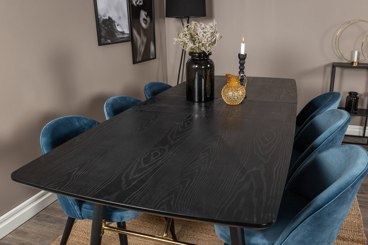 Gold Matbord med Velvet Stolarna – Bord: 76x180x85 Stol: 57x76,5x50