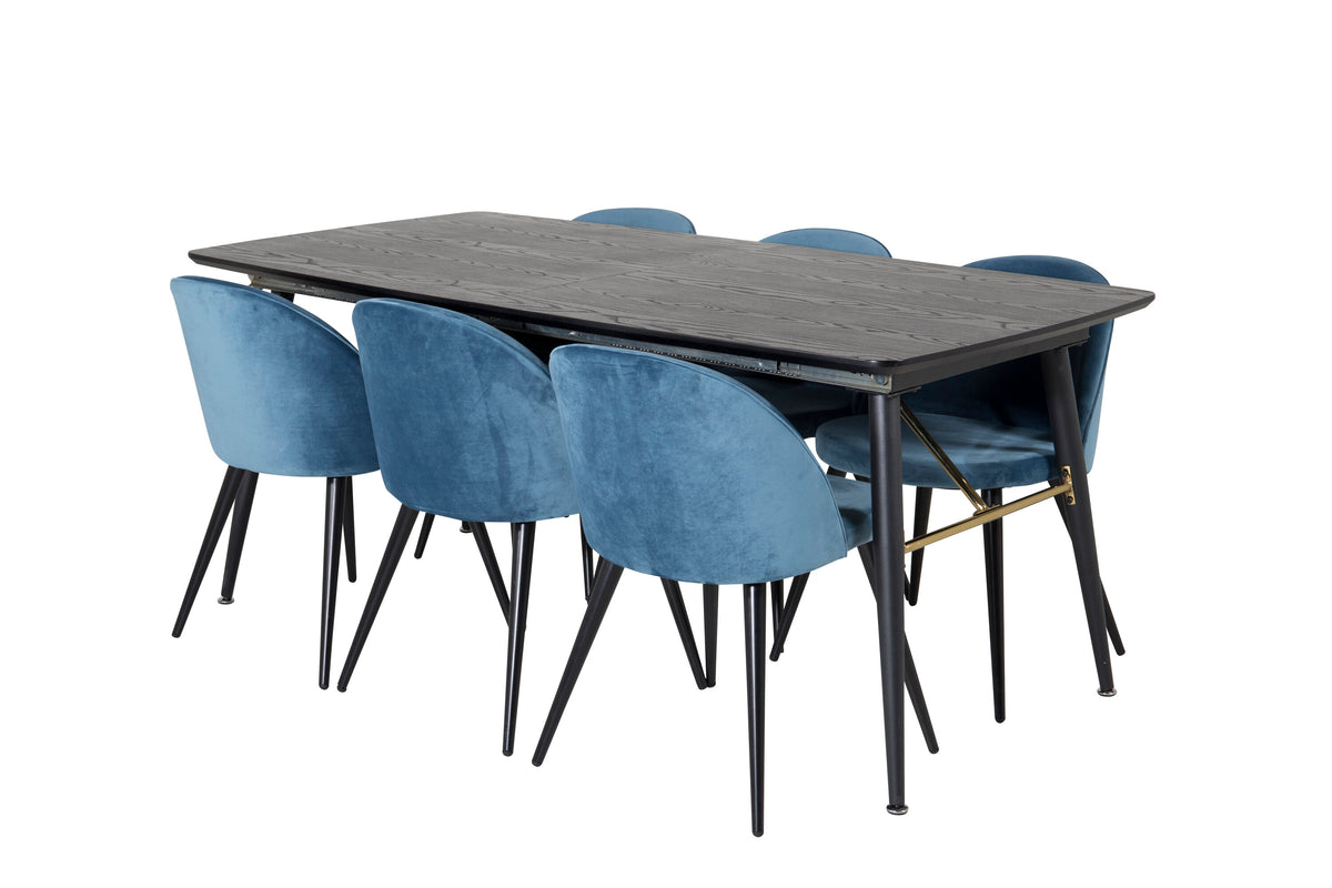 Gold Matbord med Velvet Stolarna – Bord: 76x180x85 Stol: 57x76,5x50