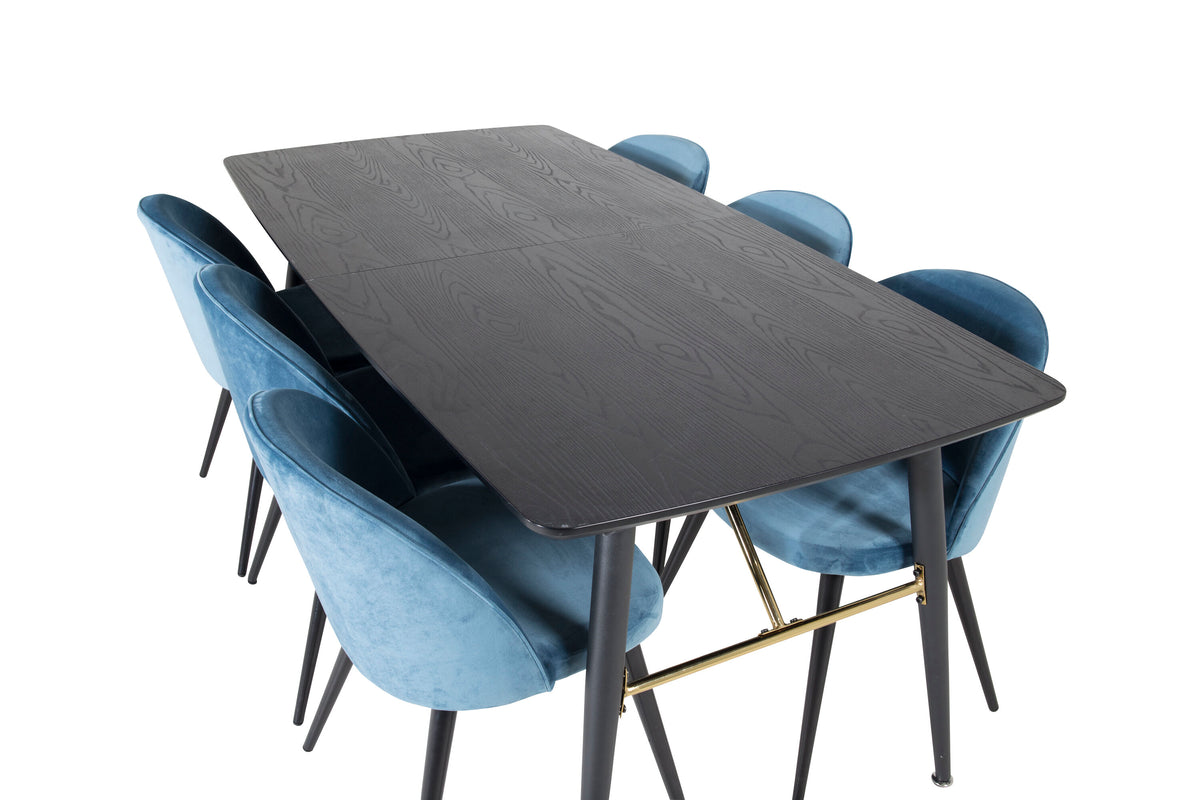 Gold Matbord med Velvet Stolarna – Bord: 76x180x85 Stol: 57x76,5x50