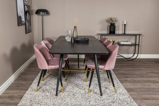 Gold Matbord med Velvet Stolarna – Bord: 76x180x85 Stol: 57x76,5x50