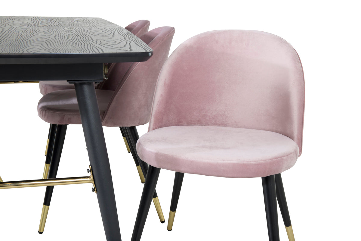 Gold Matbord med Velvet Stolarna – Bord: 76x180x85 Stol: 57x76,5x50