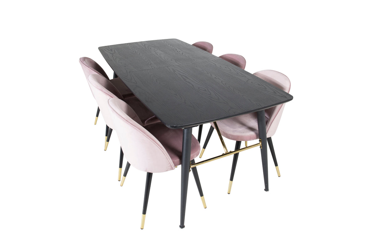 Gold Matbord med Velvet Stolarna – Bord: 76x180x85 Stol: 57x76,5x50