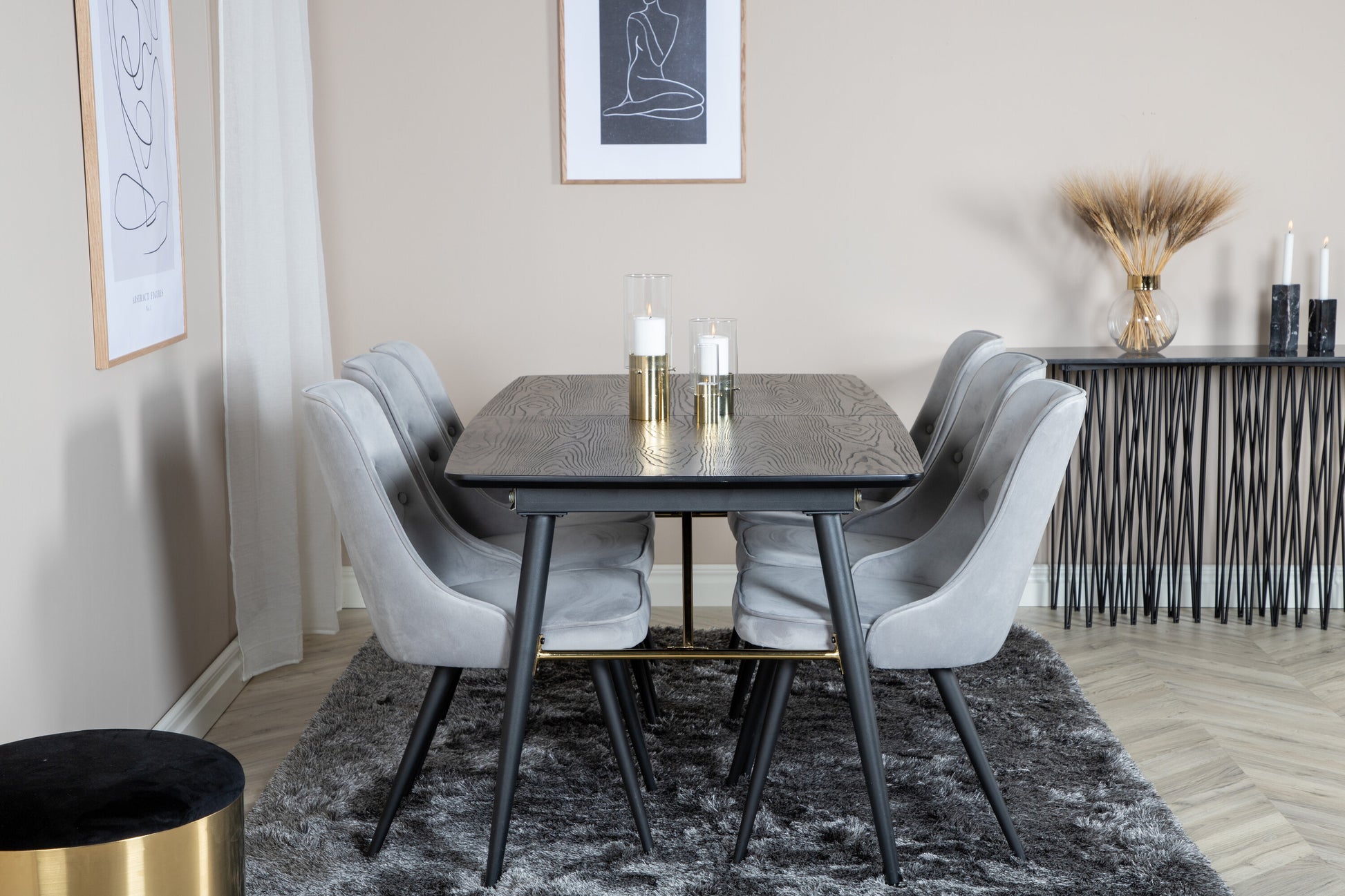 Gold Matbord med Velvet Deluxe Stolarna Matgrupp