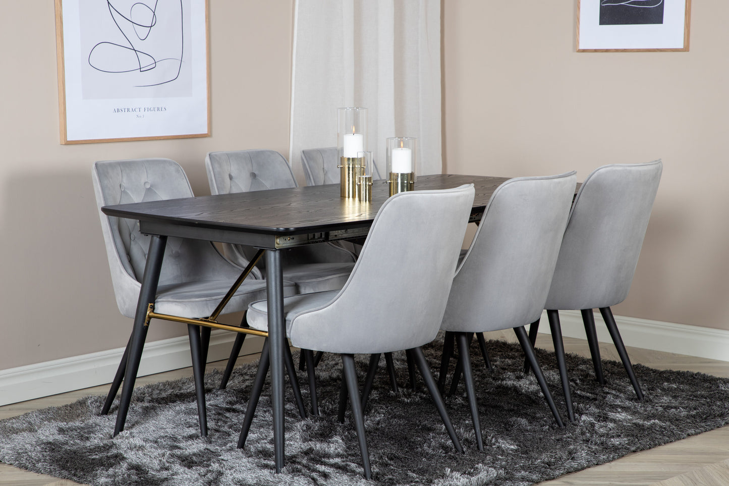 Gold Matbord med Velvet Deluxe Stolarna Matgrupp