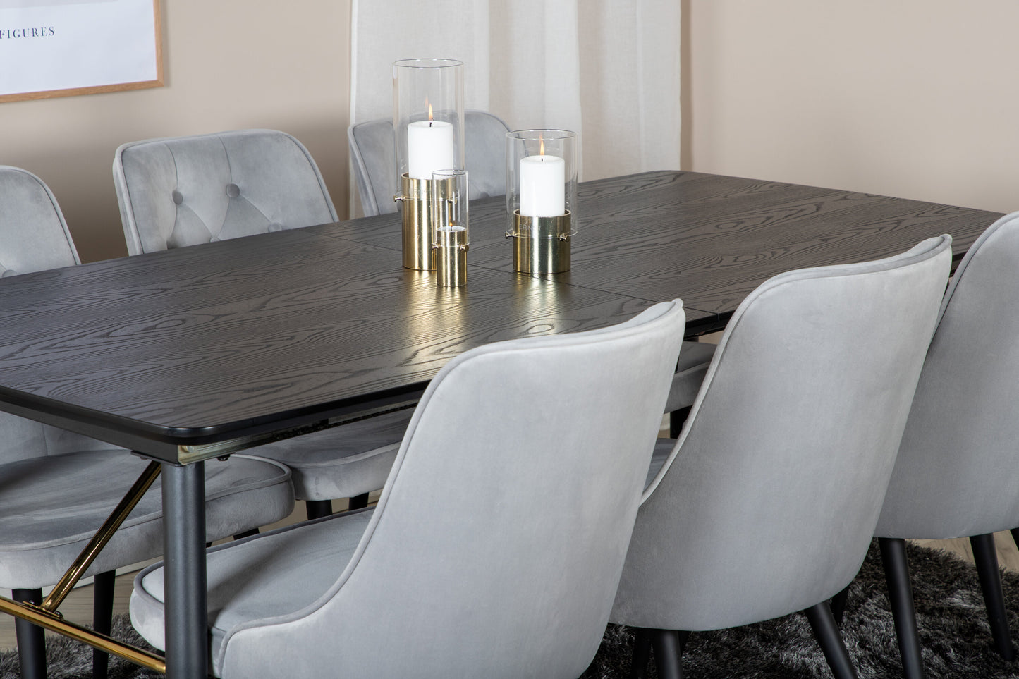 Gold Matbord med Velvet Deluxe Stolarna Matgrupp