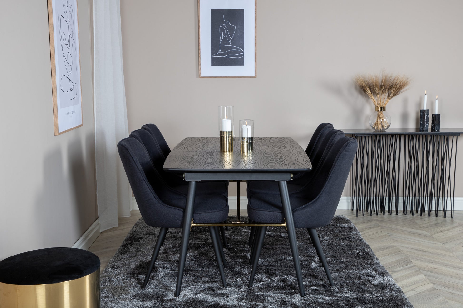 Gold Matbord med Velvet Deluxe Stolarna Matgrupp