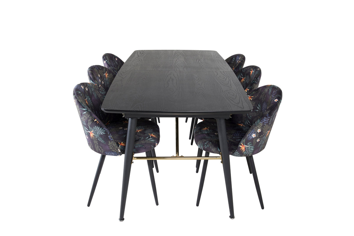 Gold Matbord med Velvet Stolarna – Bord: 76x180x85 Stol: 55x78x50,5