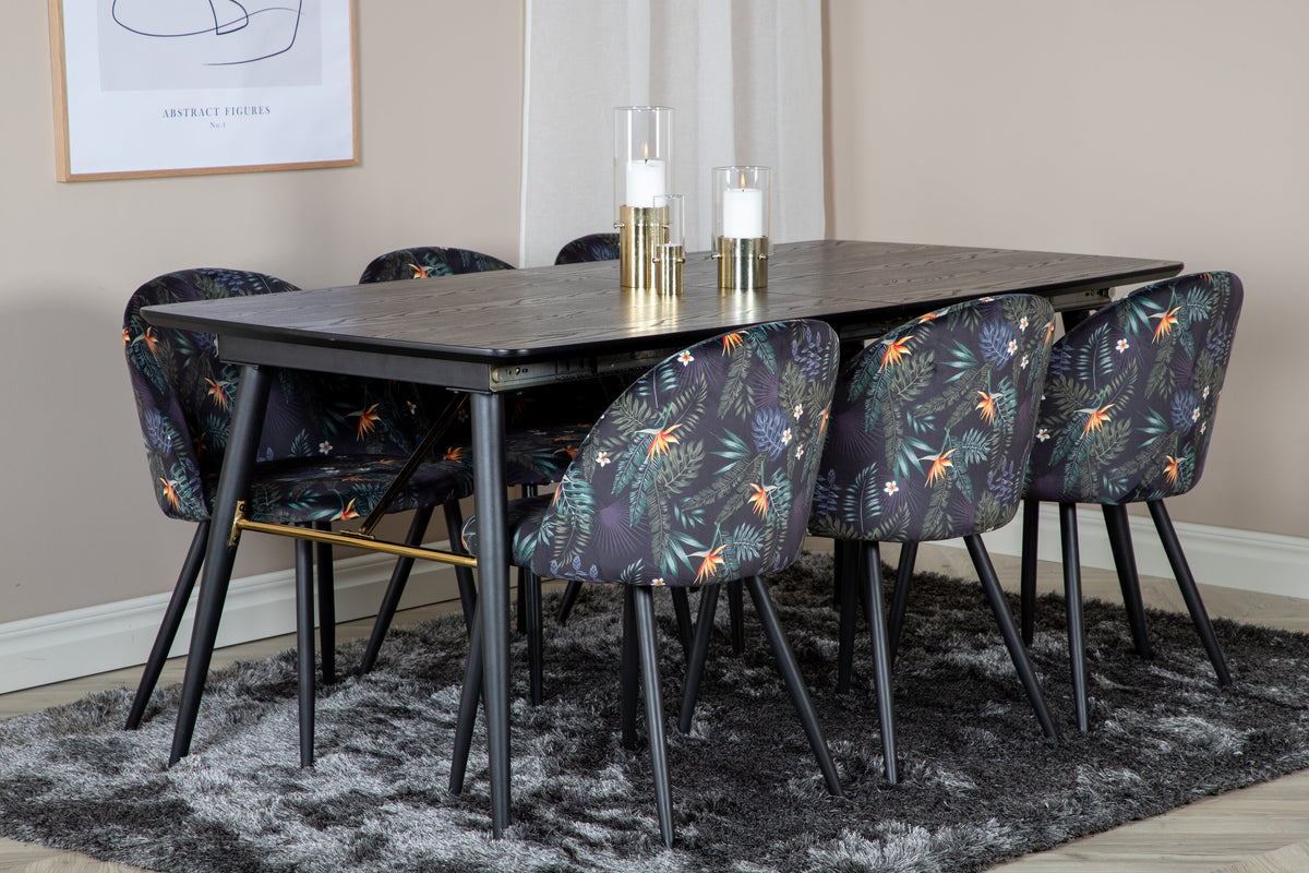 Gold Matbord med Velvet Stolarna – Bord: 76x180x85 Stol: 55x78x50,5