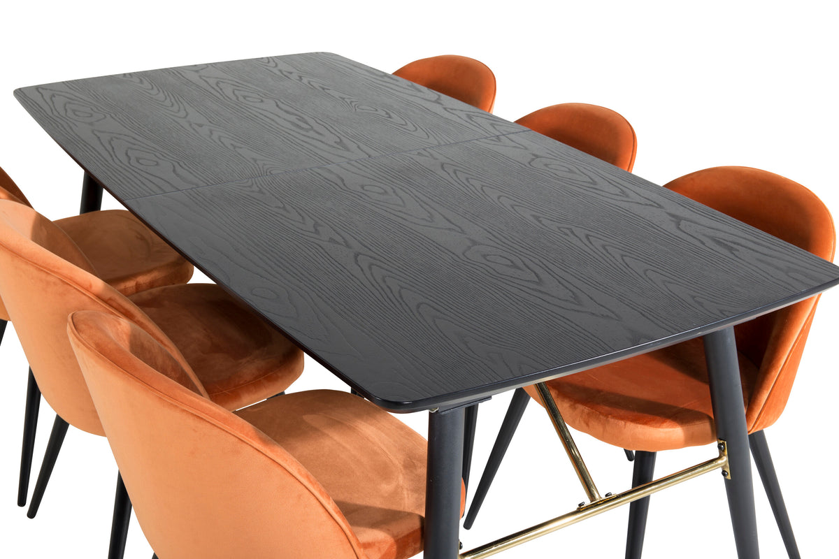 Gold Matbord med Velvet Stolarna – Bord: 76x180x85 Stol: 57x76,5x50