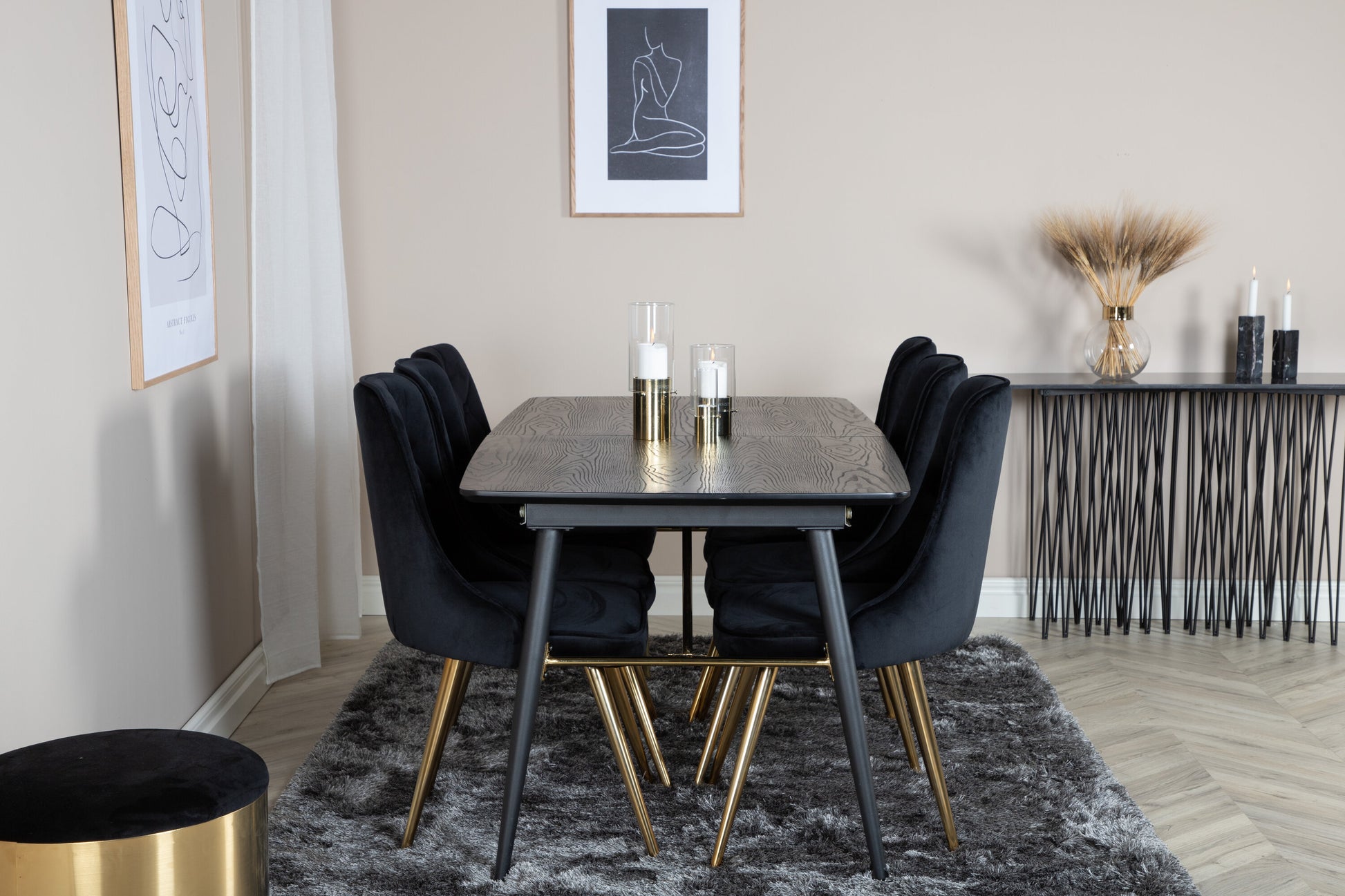 Gold Matbord med Velvet Deluxe Stolarna Matgrupp