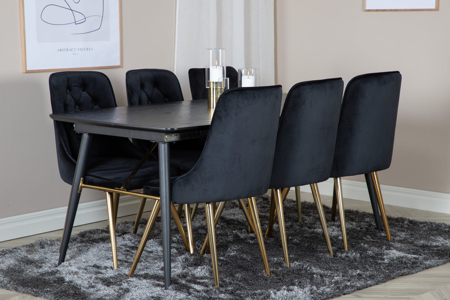 Gold Matbord med Velvet Deluxe Stolarna Matgrupp
