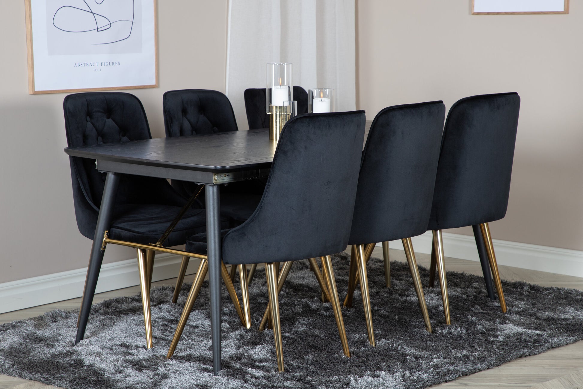Gold Matbord med Velvet Deluxe Stolarna Matgrupp