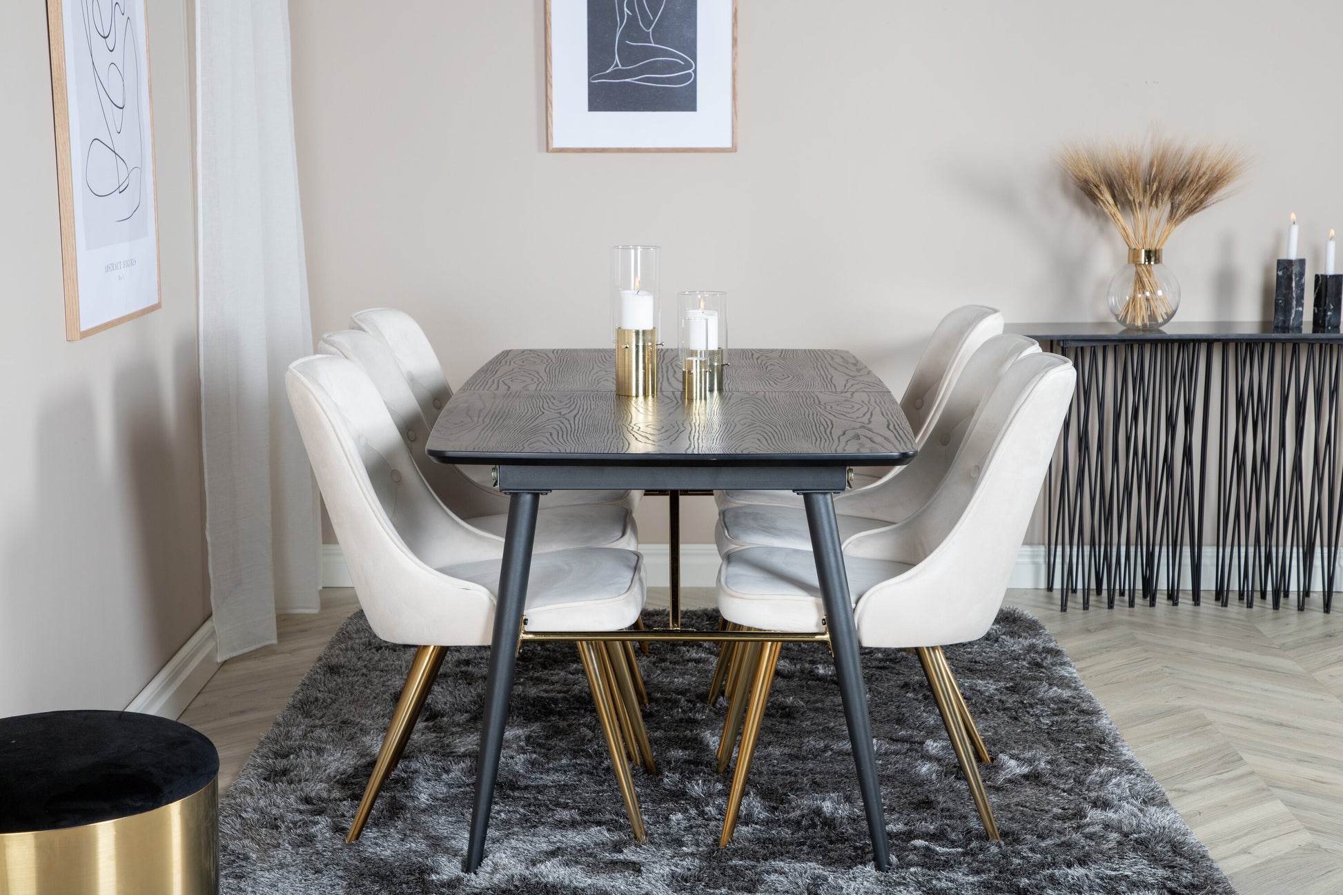 Gold Matbord med Velvet Deluxe Stolarna Matgrupp