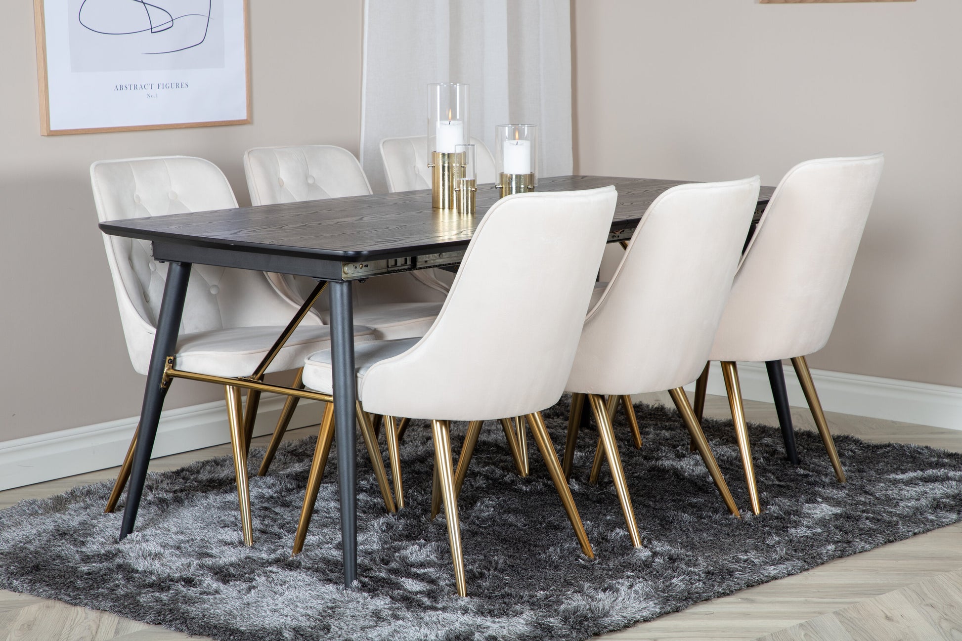 Gold Matbord med Velvet Deluxe Stolarna Matgrupp