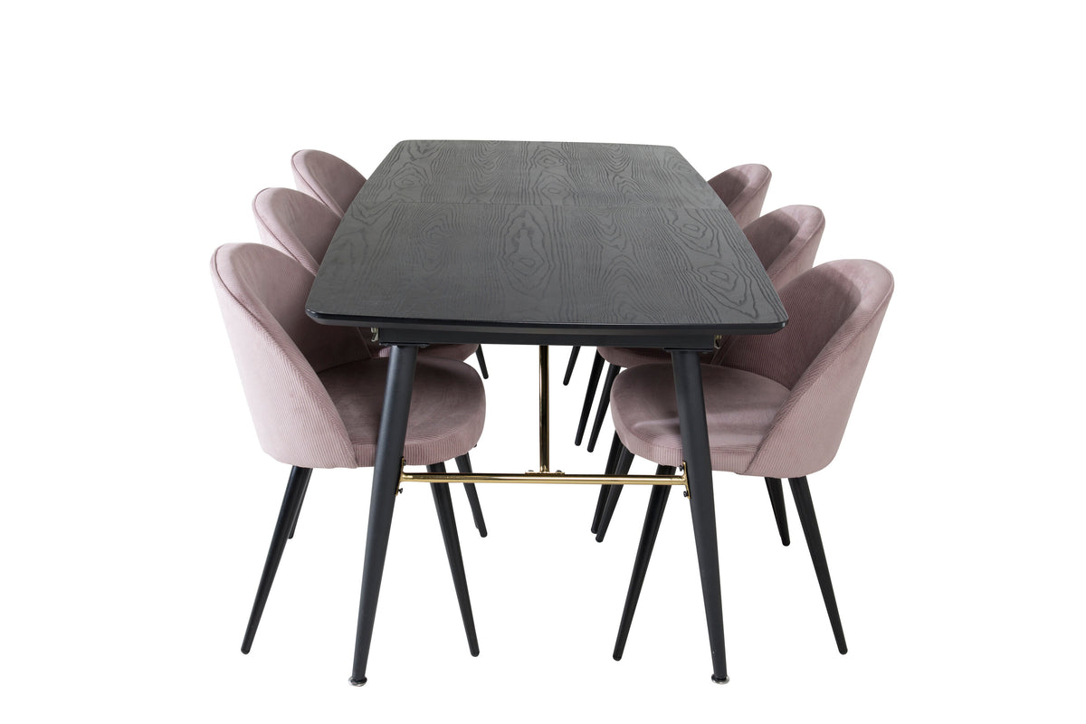 Gold Matbord med Velvet Stolarna – Bord: 76x180x85 Stol: 57x76,5x50