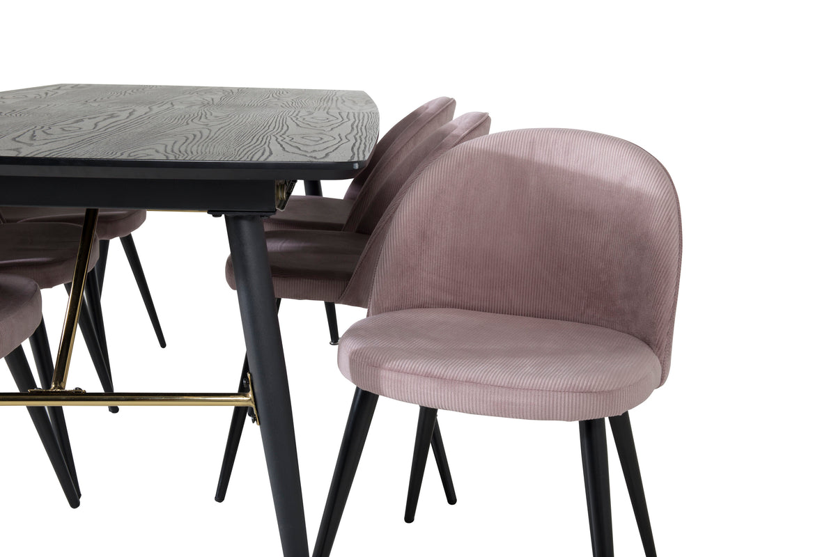 Gold Matbord med Velvet Stolarna – Bord: 76x180x85 Stol: 57x76,5x50