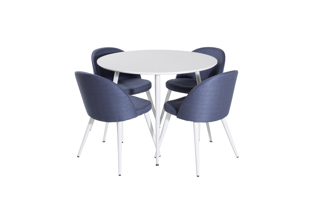 Plaza Matbord med Velvet Stolarna – Bord: ⌀100 Stol: 57x76,5x50