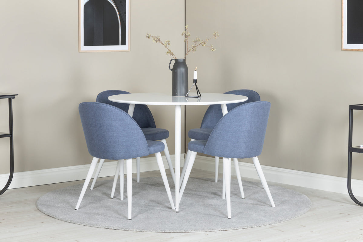 Plaza Matbord med Velvet Stolarna – Bord: ⌀100 Stol: 57x76,5x50