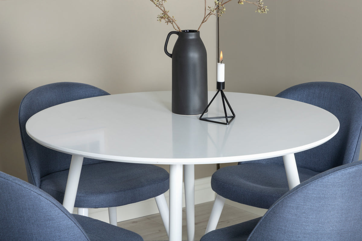 Plaza Matbord med Velvet Stolarna – Bord: ⌀100 Stol: 57x76,5x50