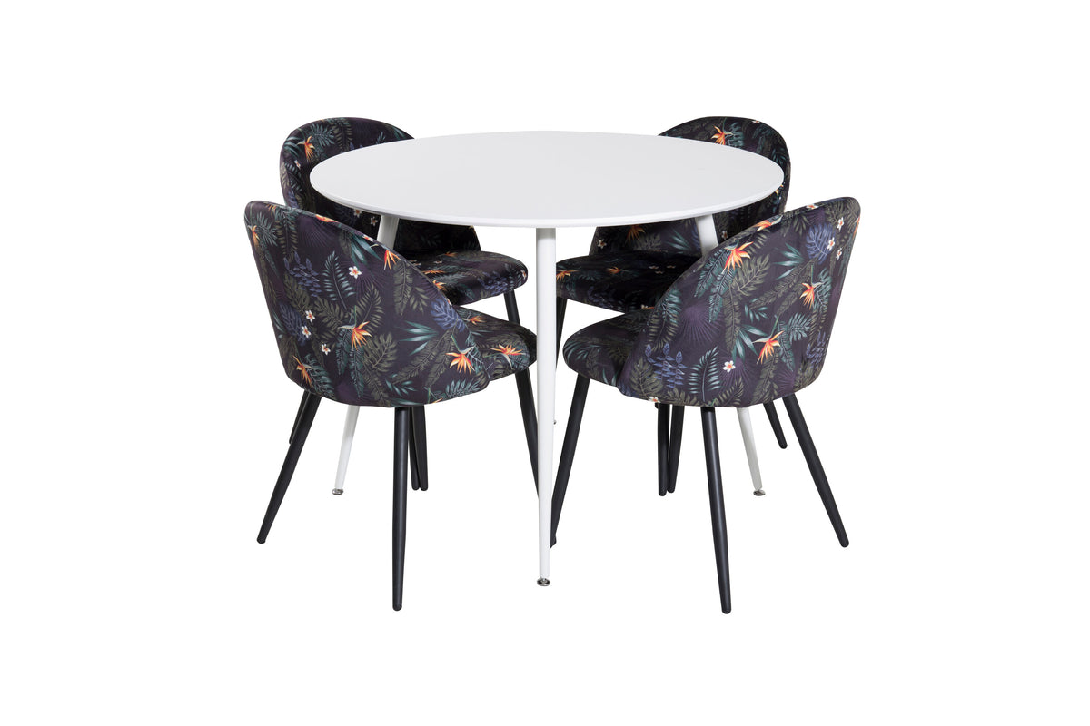 Plaza Matbord med Velvet Stolarna – Bord: ⌀100 Stol: 55x78x50,5