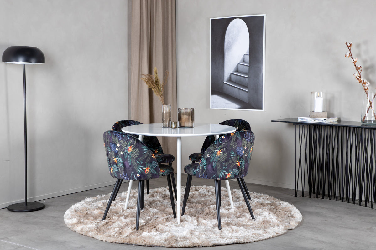 Plaza Matbord med Velvet Stolarna – Bord: ⌀100 Stol: 55x78x50,5