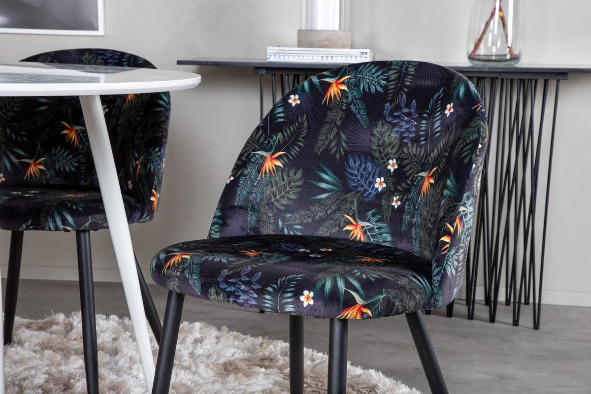 Plaza Matbord med Velvet Stolarna – Bord: ⌀100 Stol: 55x78x50,5