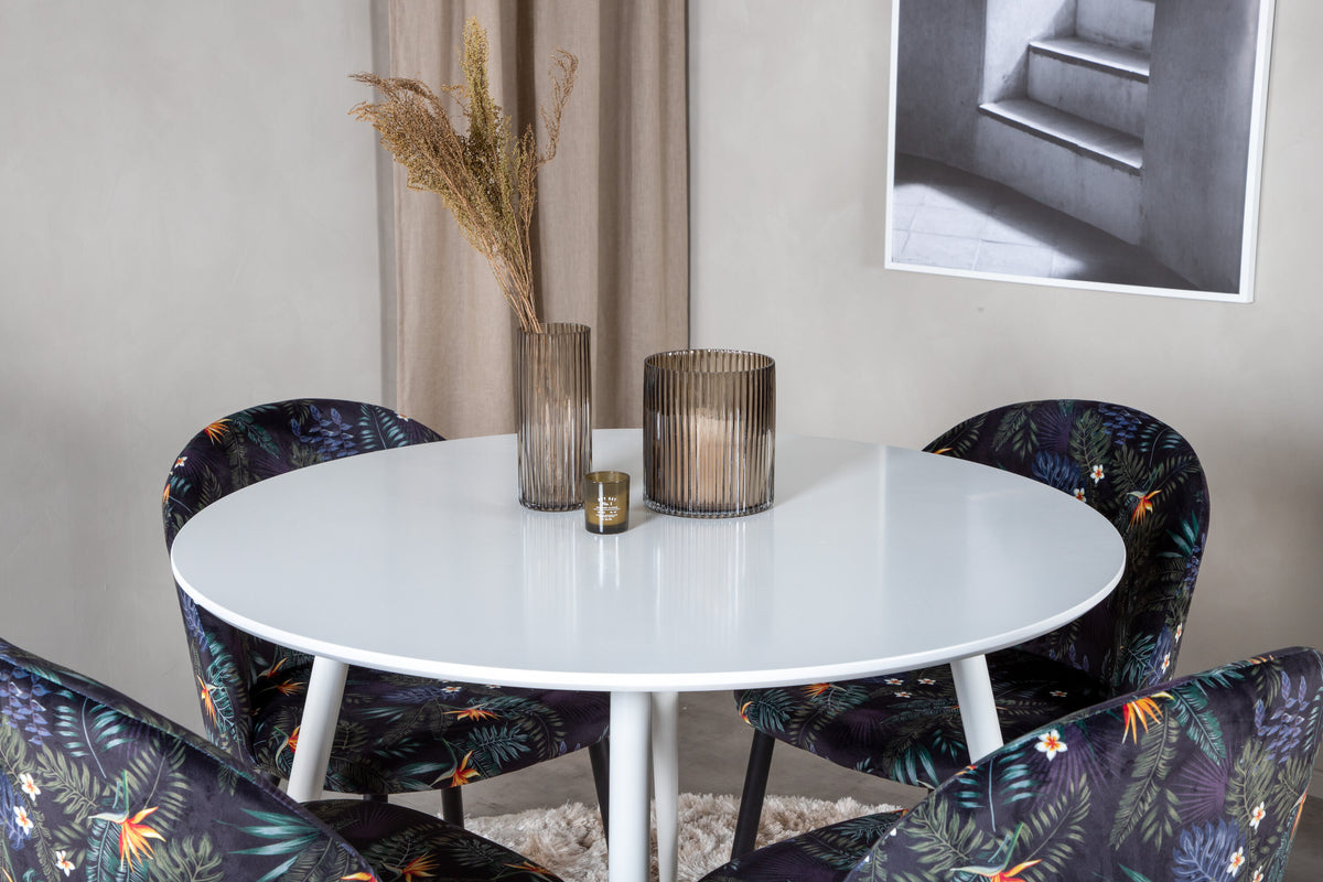 Plaza Matbord med Velvet Stolarna – Bord: ⌀100 Stol: 55x78x50,5