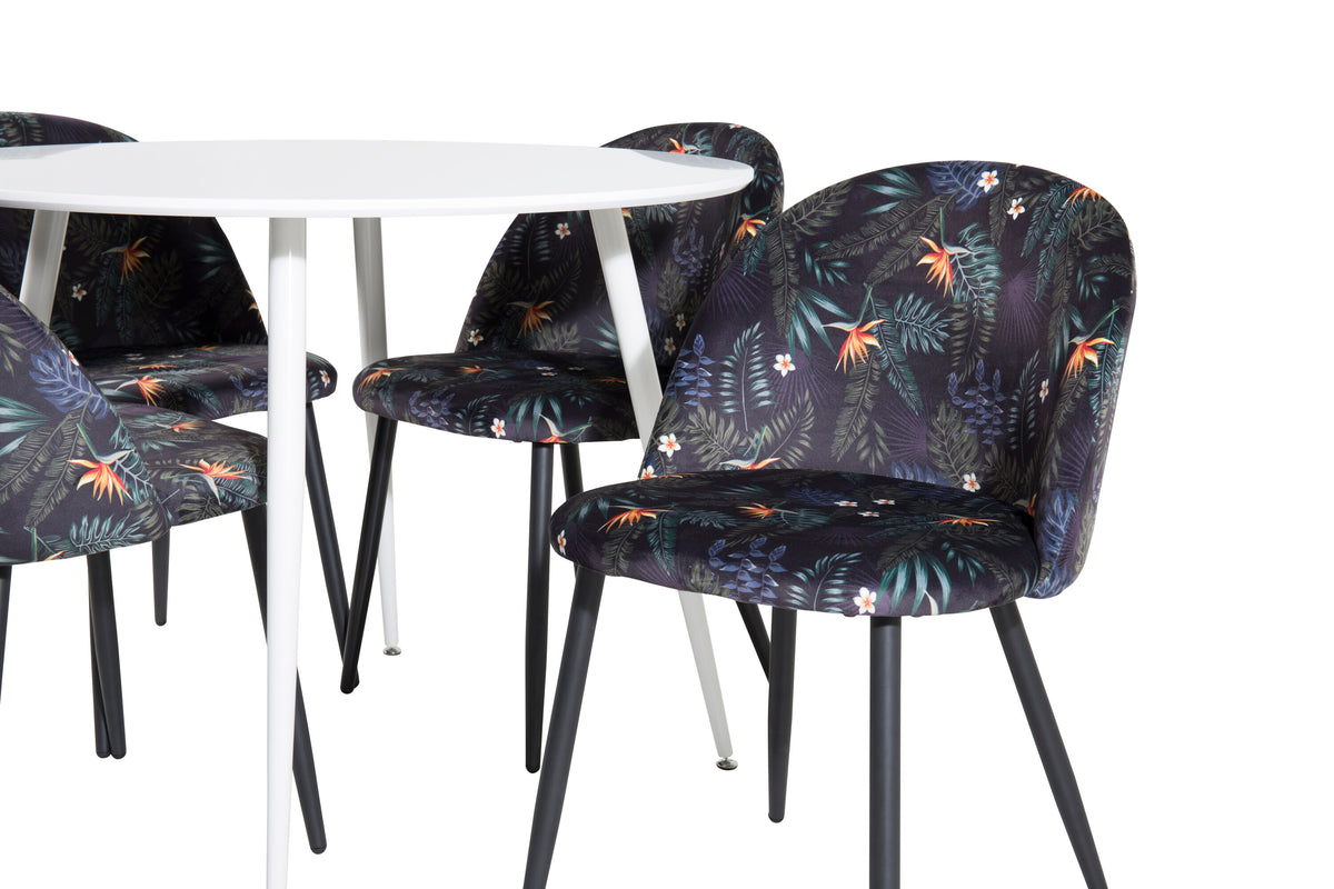 Plaza Matbord med Velvet Stolarna – Bord: ⌀100 Stol: 55x78x50,5