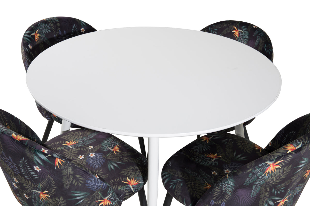 Plaza Matbord med Velvet Stolarna – Bord: ⌀100 Stol: 55x78x50,5