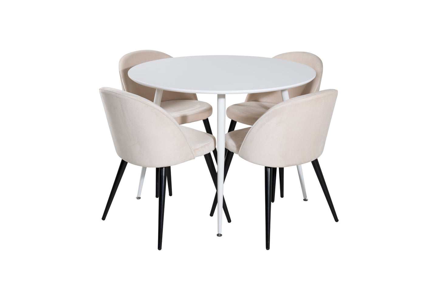 Plaza Matbord med Velvet Stolarna – Bord: ⌀100 Stol: 57x76,5x50