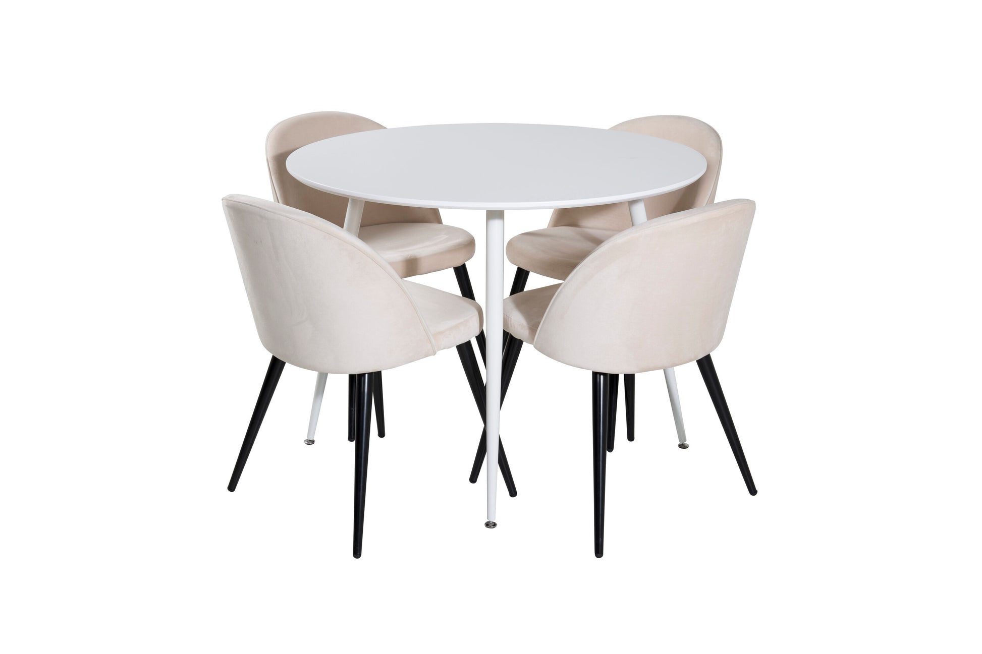 Plaza Matbord med Velvet Stolarna – Bord: ⌀100 Stol: 57x76,5x50