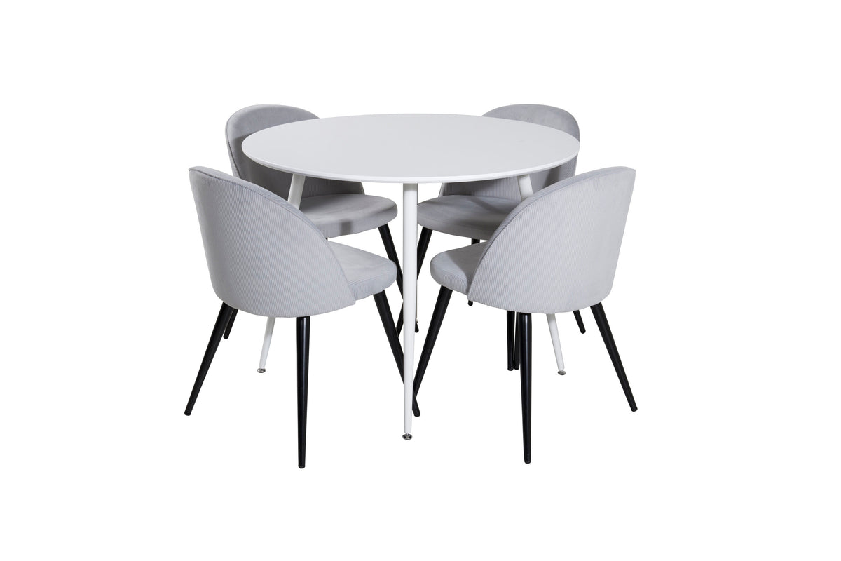 Plaza Matbord med Velvet Stolarna – Bord: ⌀100 Stol: 57x76,5x50