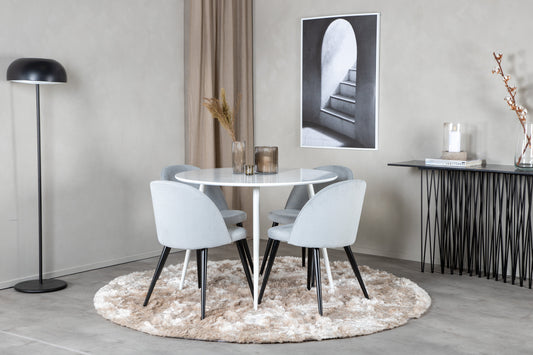 Plaza Matbord med Velvet Stolarna – Bord: ⌀100 Stol: 57x76,5x50
