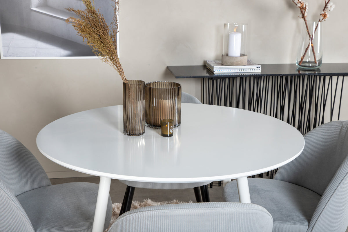 Plaza Matbord med Velvet Stolarna – Bord: ⌀100 Stol: 57x76,5x50