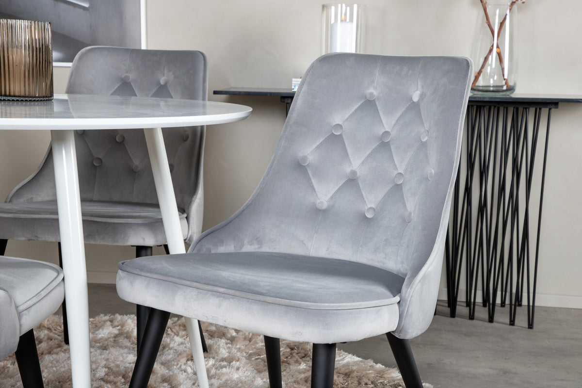 Plaza Matbord med Velvet Deluxe Stolarna – Bord: ⌀100 Stol: 66x88,5x50