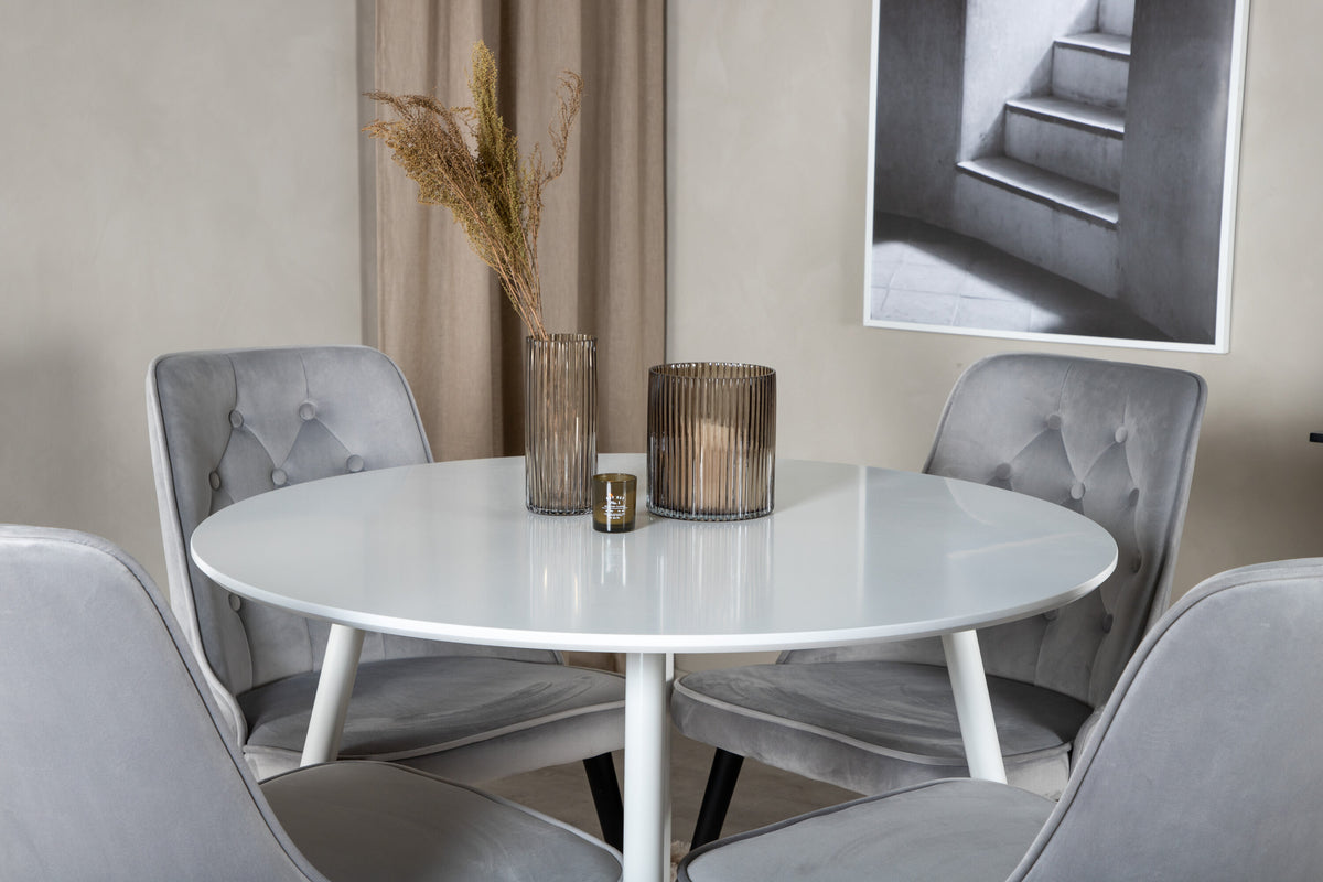 Plaza Matbord med Velvet Deluxe Stolarna – Bord: ⌀100 Stol: 66x88,5x50