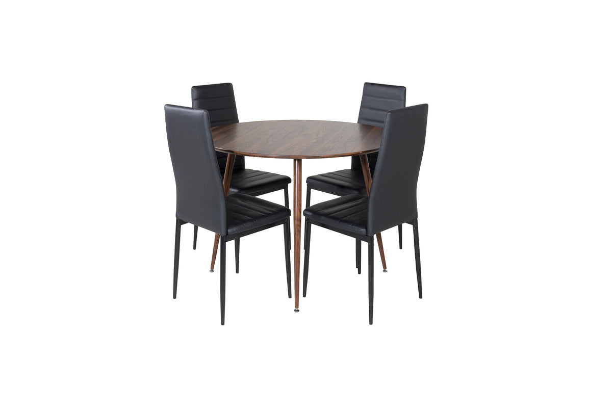 Plaza Matbord med Slim Stolarna – Bord: ⌀100 Stol: 48x98x42