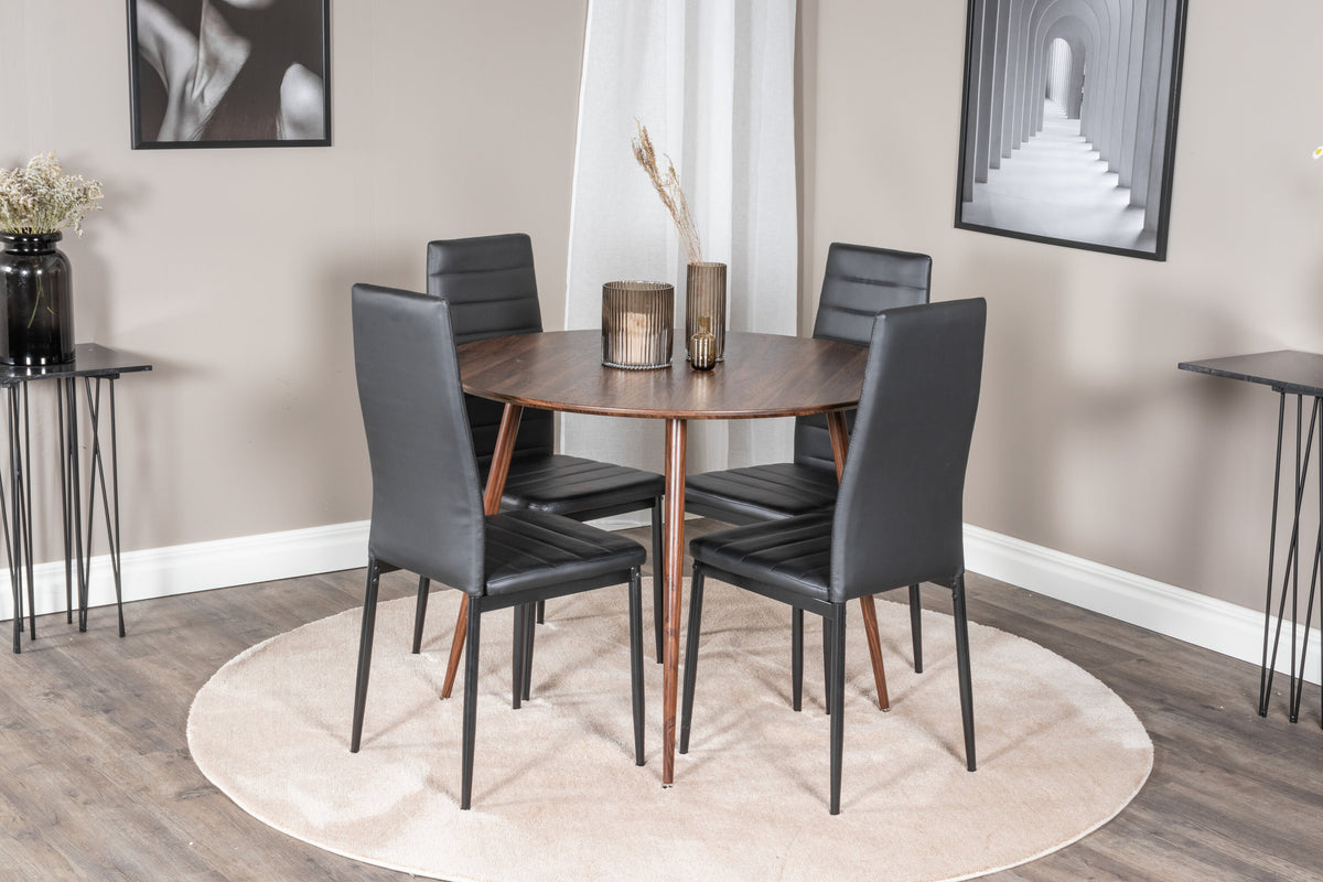 Plaza Matbord med Slim Stolarna – Bord: ⌀100 Stol: 48x98x42