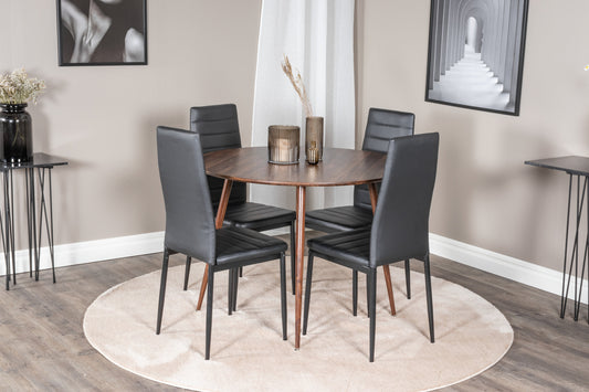 Plaza Matbord med Slim Stolarna – Bord: ⌀100 Stol: 48x98x42