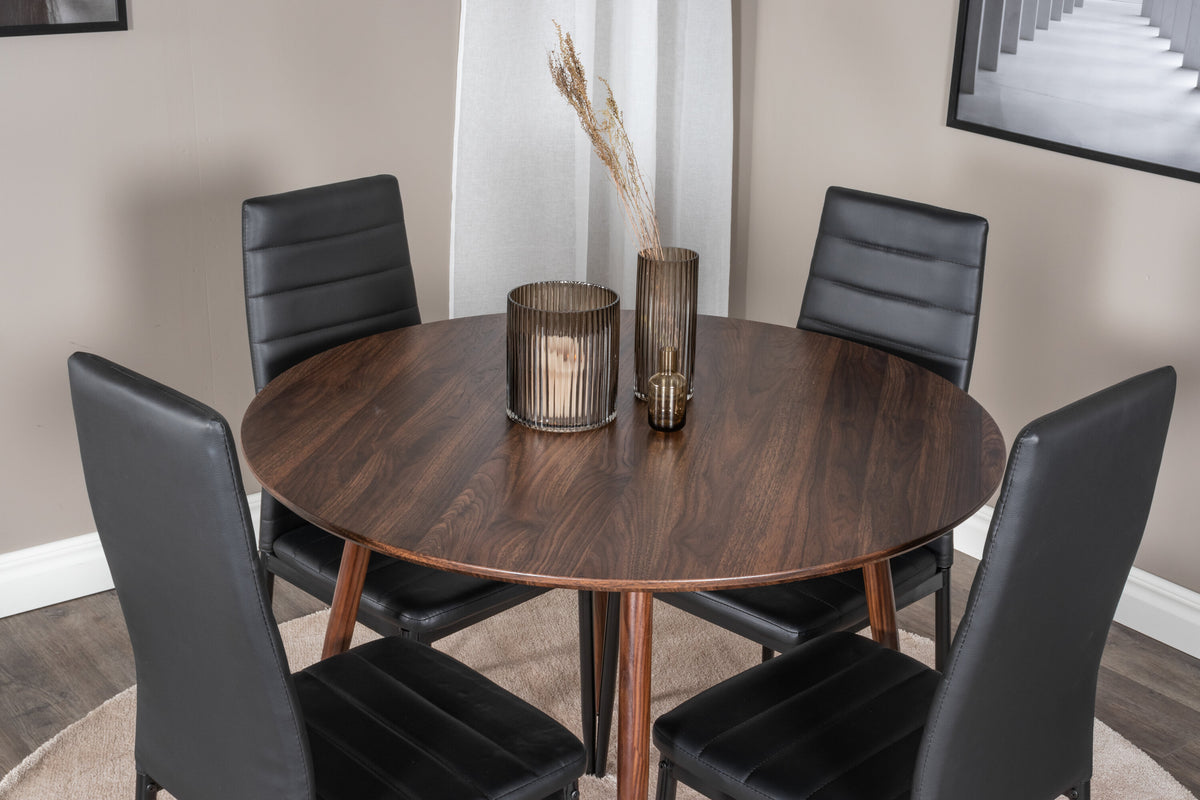 Plaza Matbord med Slim Stolarna – Bord: ⌀100 Stol: 48x98x42