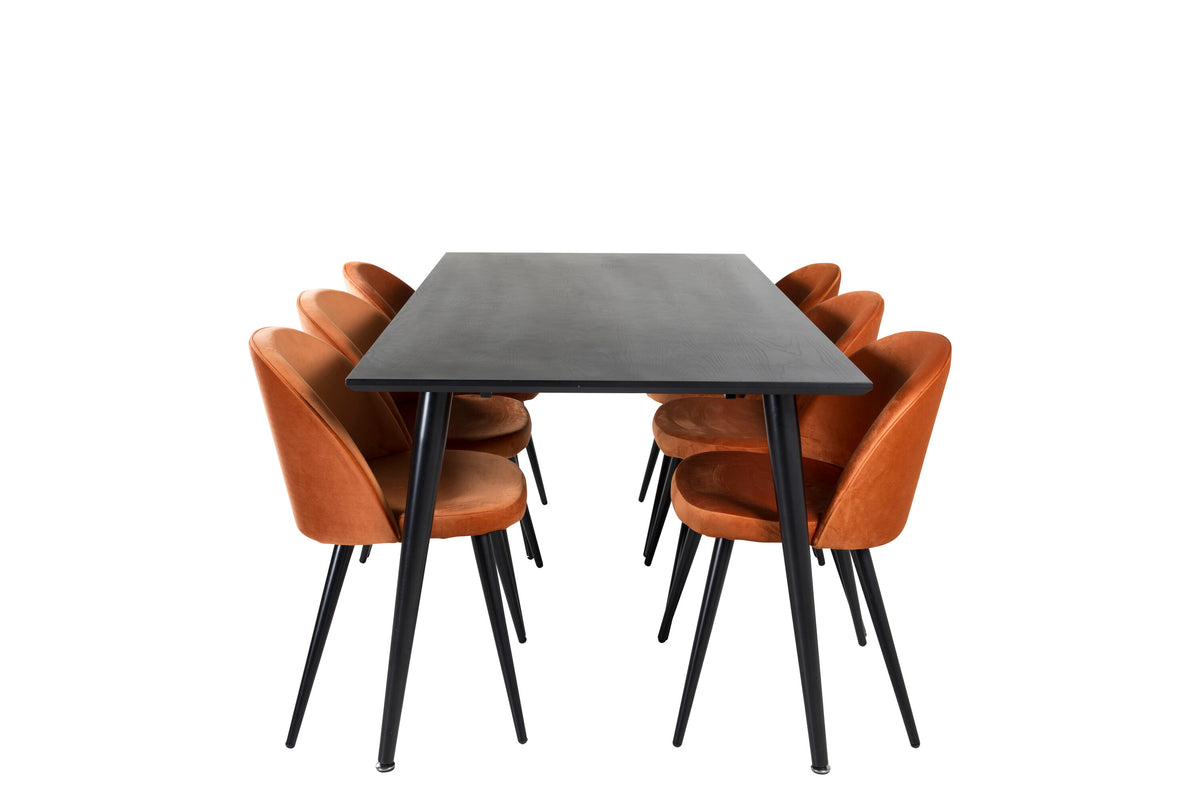 Dipp Matbord med Velvet Stolarna – Bord: 75,5x180x90 Stol: 57x76,5x50
