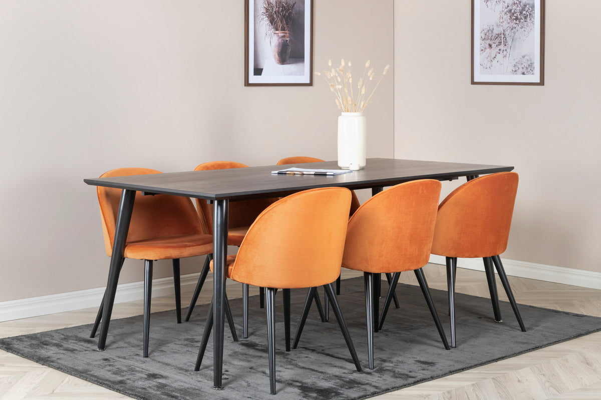 Dipp Matbord med Velvet Stolarna – Bord: 75,5x180x90 Stol: 57x76,5x50