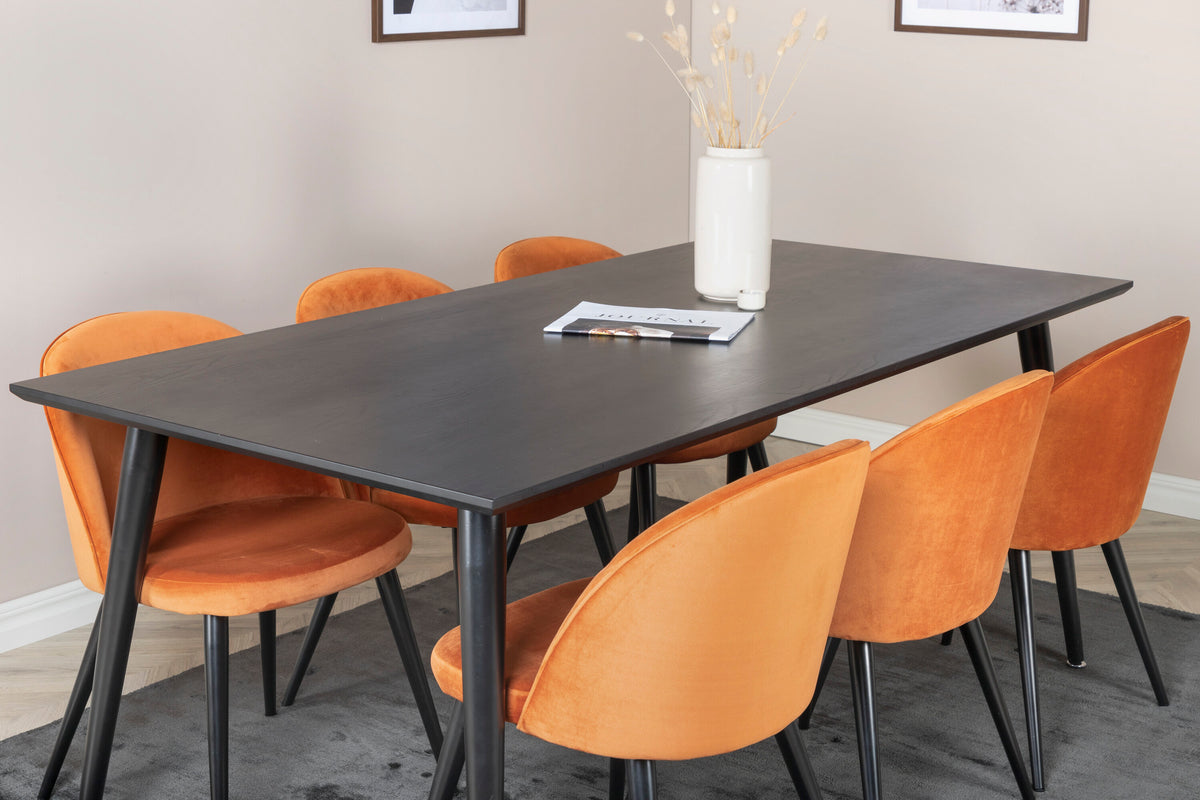 Dipp Matbord med Velvet Stolarna – Bord: 75,5x180x90 Stol: 57x76,5x50