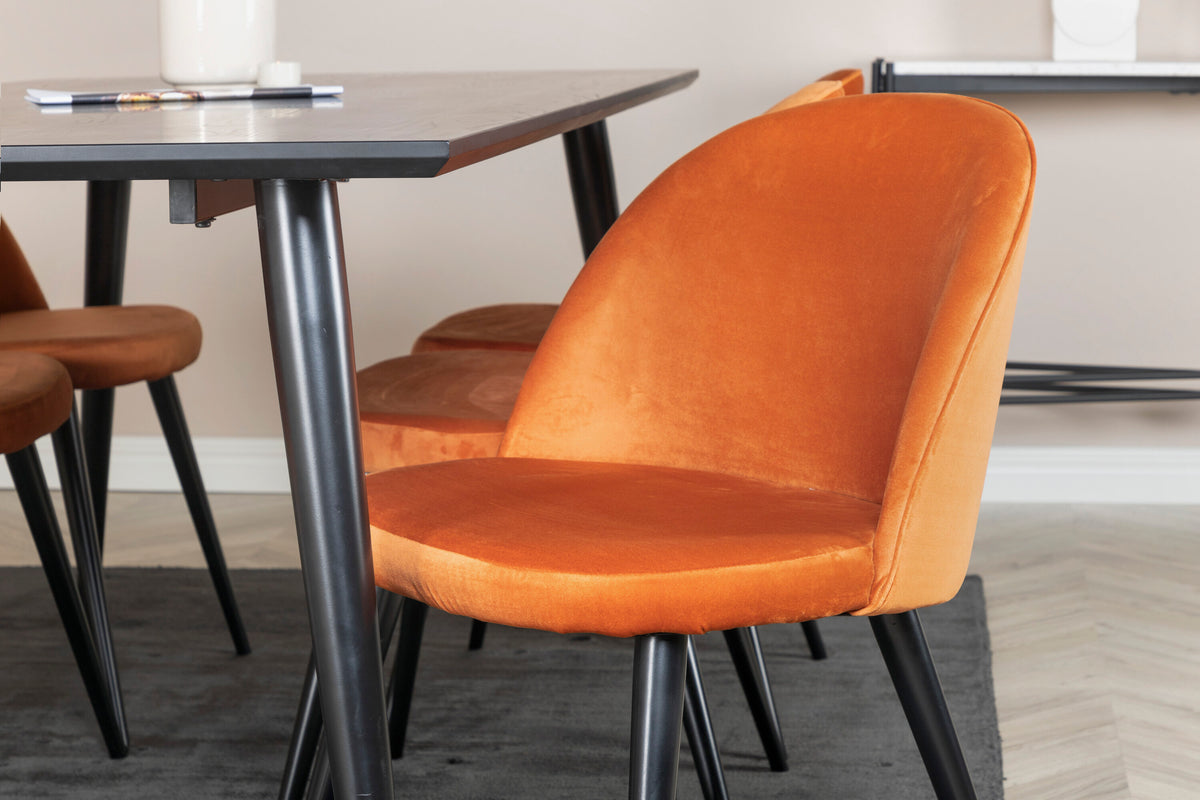 Dipp Matbord med Velvet Stolarna – Bord: 75,5x180x90 Stol: 57x76,5x50