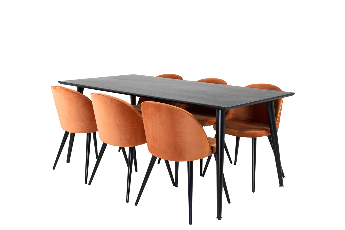 Dipp Matbord med Velvet Stolarna – Bord: 75,5x180x90 Stol: 57x76,5x50