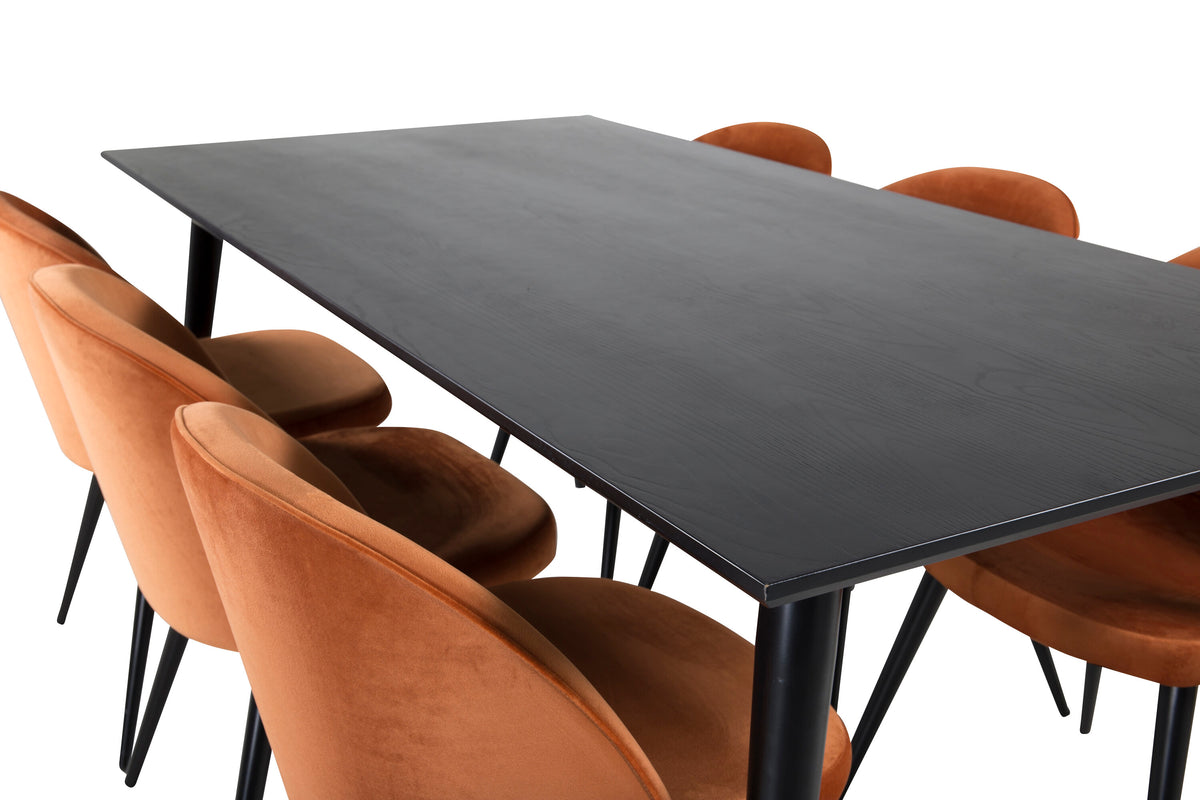 Dipp Matbord med Velvet Stolarna – Bord: 75,5x180x90 Stol: 57x76,5x50