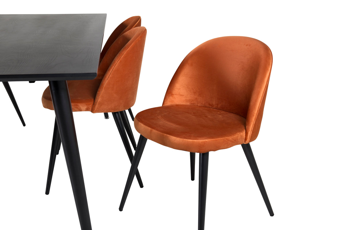 Dipp Matbord med Velvet Stolarna – Bord: 75,5x180x90 Stol: 57x76,5x50
