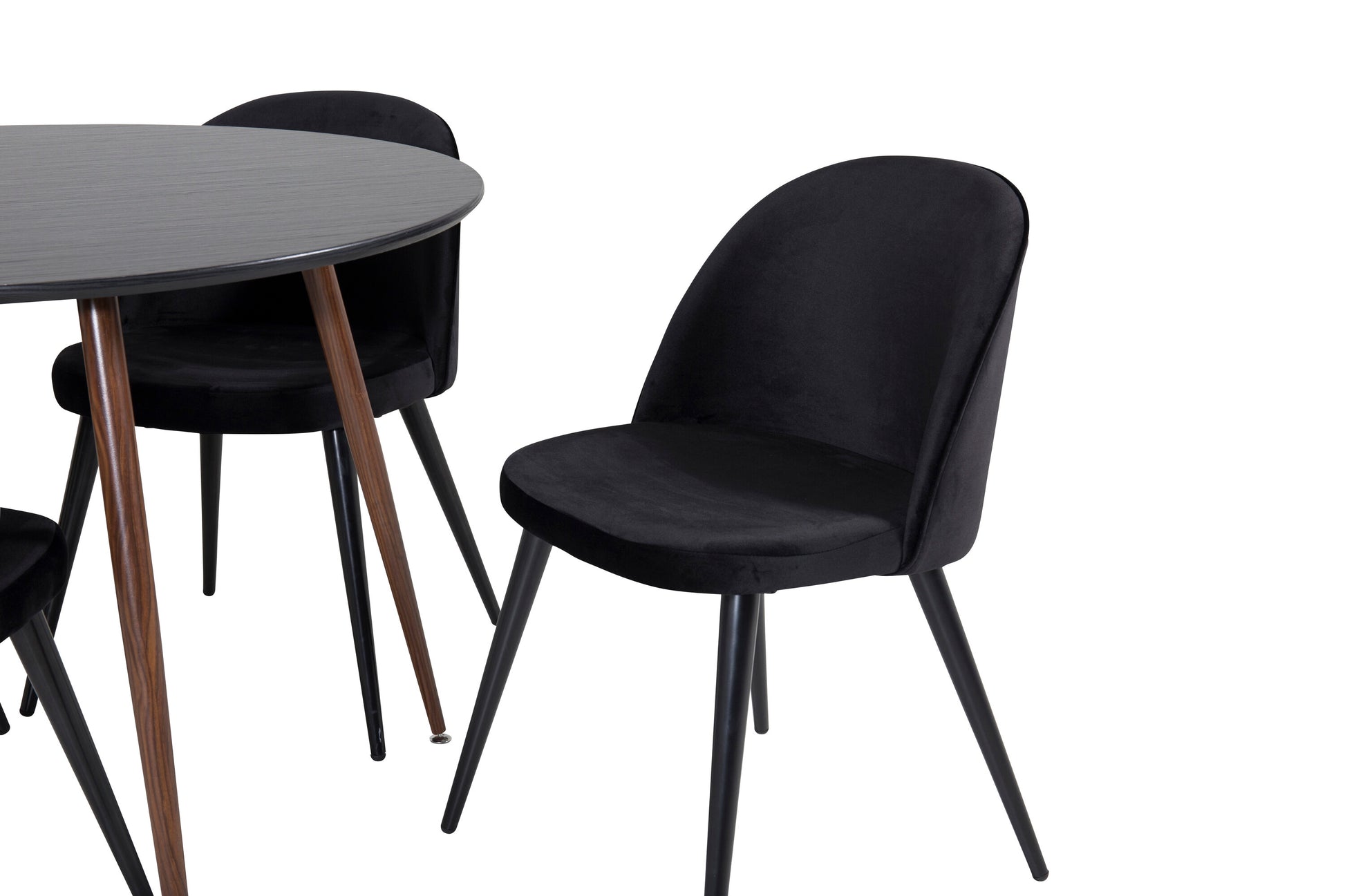 Plaza Matbord med Velvet Stolarna – Bord: ⌀100 Stol: 57x76,5x50